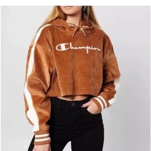 Champion Women's Cropped Corduroy Hoodie with Embroidery Logo Size Small